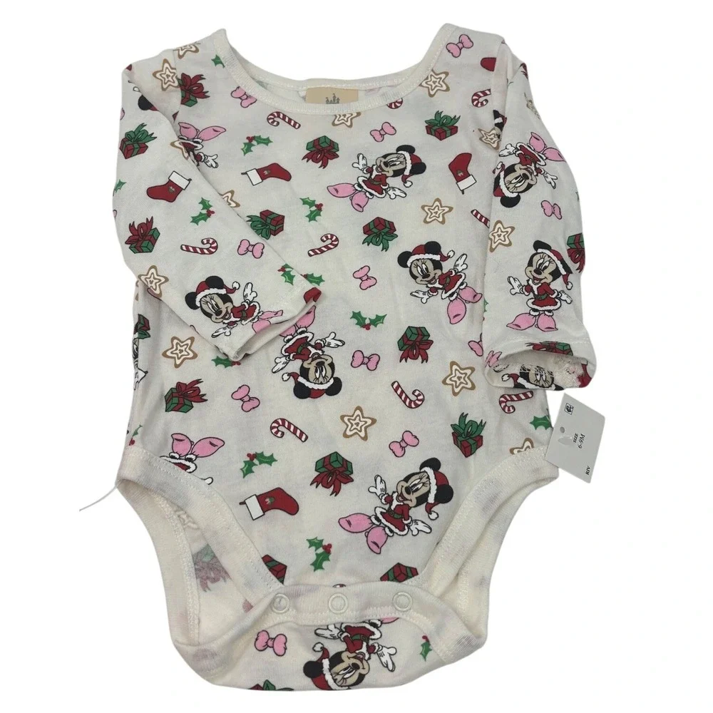 Disney‎ Baby Minnie Mouse Christmas Bodysuit and Red Velvet Skirt Set 6-9M NEW